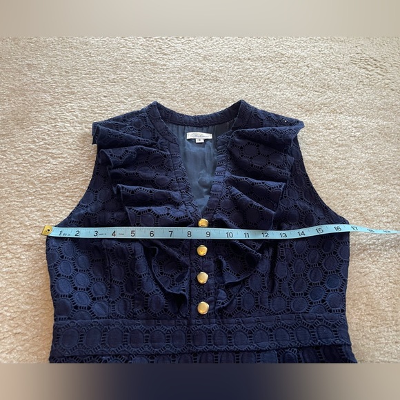 Shoshanna Dress - Sleeveless Navy Ruffled Sheath Dress - Size: 6 - Picture 6 of 10